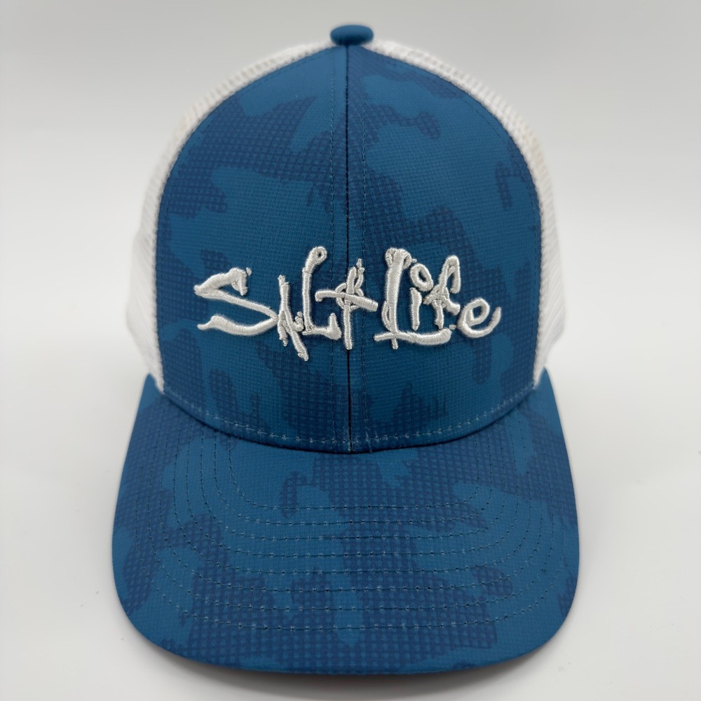 Salt Life Live Salty‎ Youth Trucker Hat Blue Camo White Mesh Snapback Cap